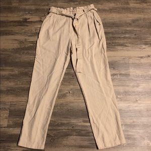 Khaki Linen Pants w/ Tie Waist